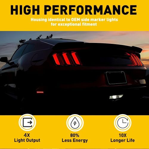 Red lens led red rear bumper side lamp marker lights for 2015-up ford mustang