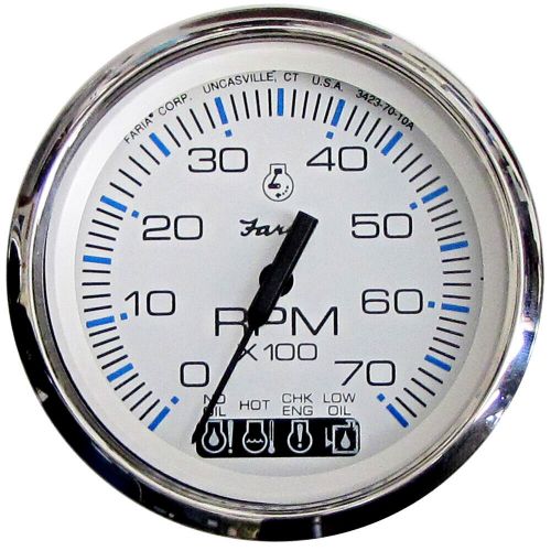 ​faria beede chesapeake white ss 4&#034; tachometer w/systemcheck-7000 rpm