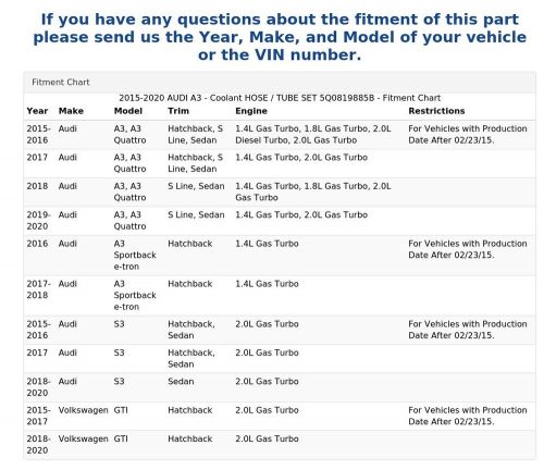 2015-2020 audi a3 - coolant hose / tube set 5q0819885b