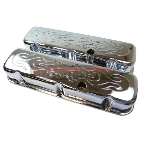 Big block chevy short chrome flames valve covers 396 427 454 502 bbc 65-95 fire