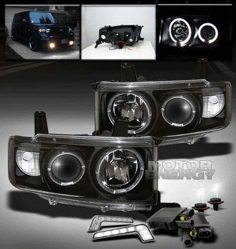 2003-2007 scion xb halo black projector head lights+drl led kit signal+6000k hid