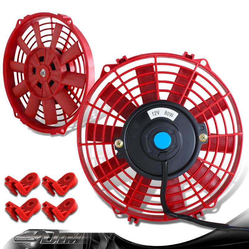 Universal red 9" 1500cfm 2250rpm electric cooling slim engine bay radiator fan