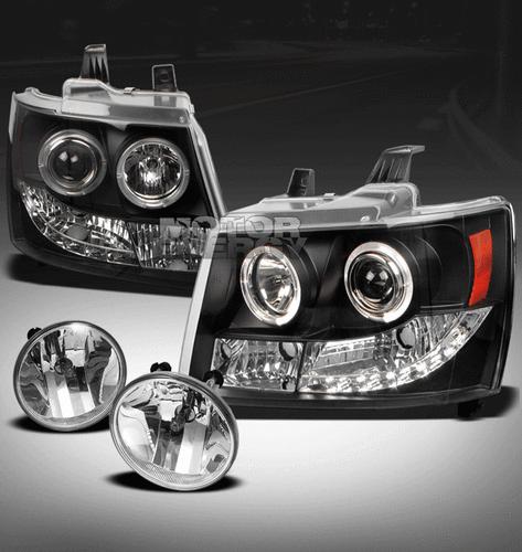 2007-2012 avalanche/suburban/tahoe led halo black projector head lights+fog lamp