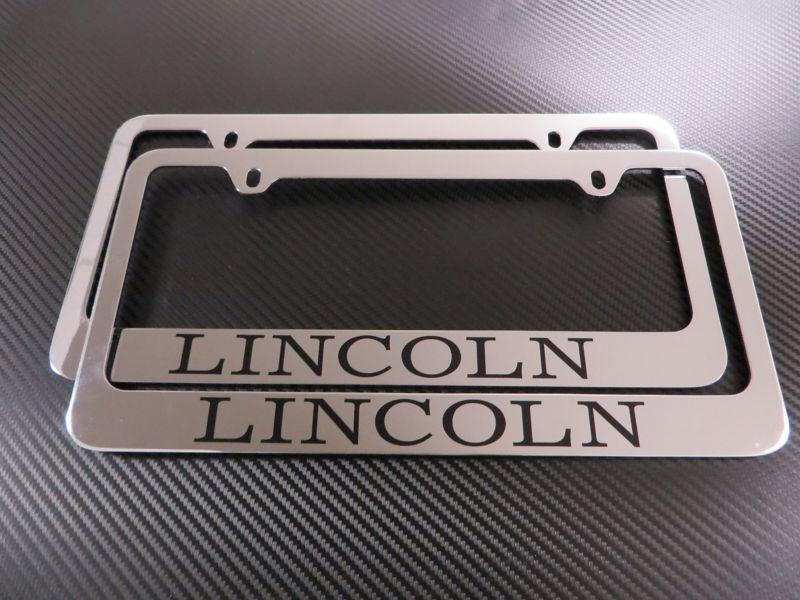 (2pcs) lincoln chrome metal license plate frame - front & rear