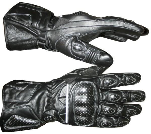 Motorcycle bike gloves leather black w/ steel sheet m