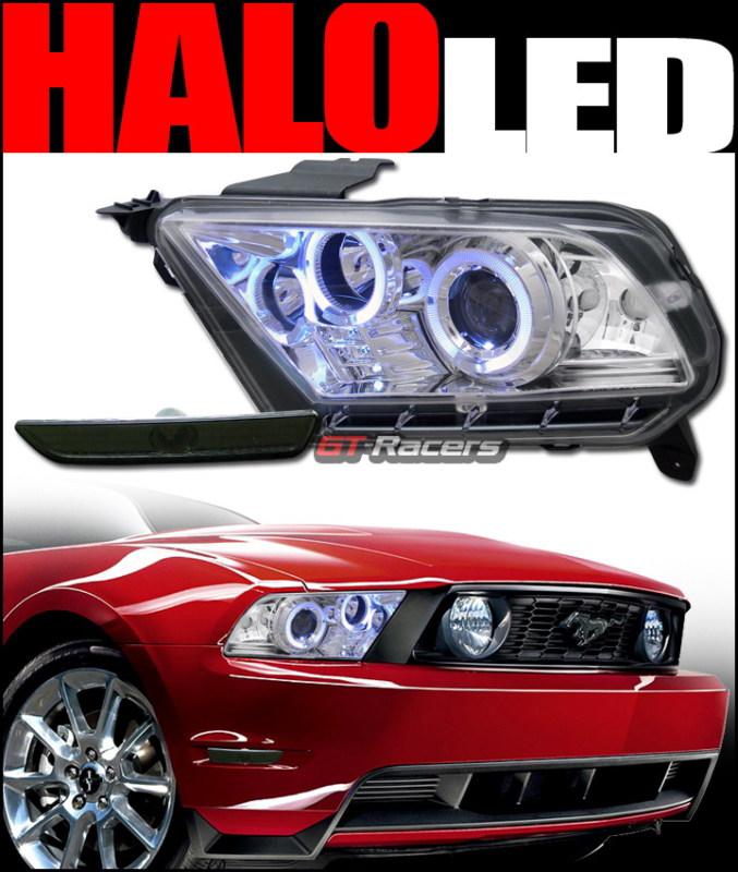 Chrome halo led projector head light+front bumper signal smoke 2010-2012 mustang