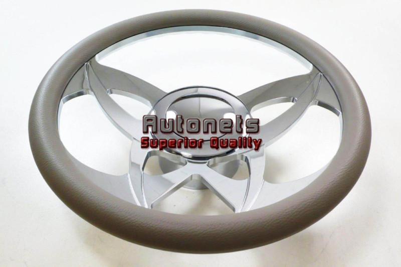 Gray ninja camaro leather hot rod steering wheel chrome aluminum horn adapter