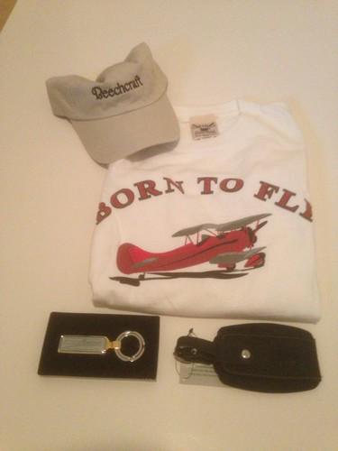 Beechcraft hat, keychain, luggage tag and "born to fly" shirt baron bonanza