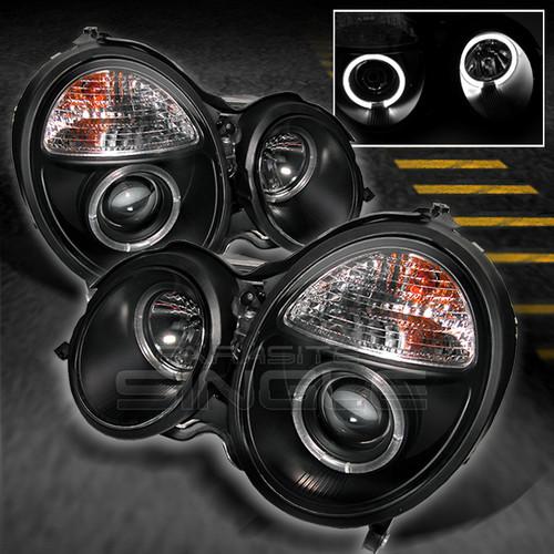 00-02 mercedes benz w210 e-class jdm black dual halo projector headlights lamps