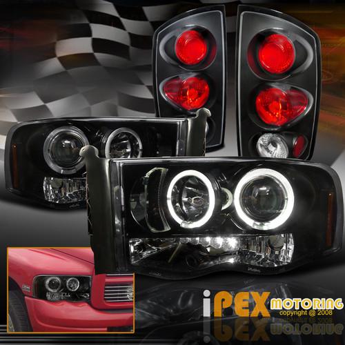 2002-05 dodge ram "glossy pearl" halo projector head lamps+euro rear tail lights