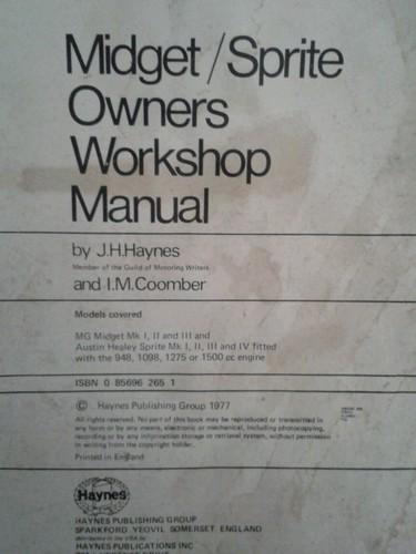 Mg midget/austin haley sprint owners workshop manual