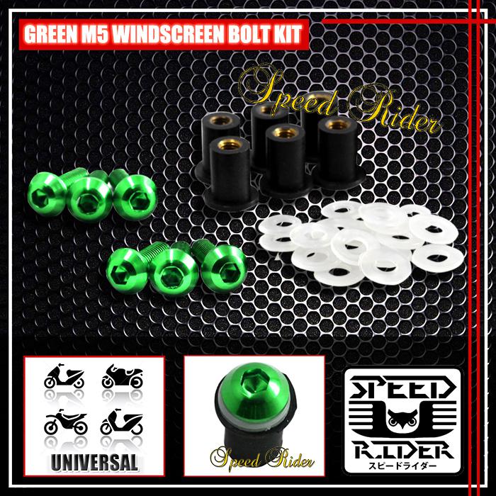 6 x green pro cnc m5 5mm windscreen bolts kit windshield screw mounting nuts