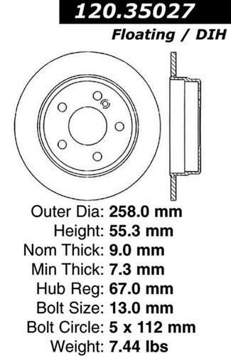 Centric-power slot 128.35027l stoptech sport rotors 94-98 c220 c230 c280