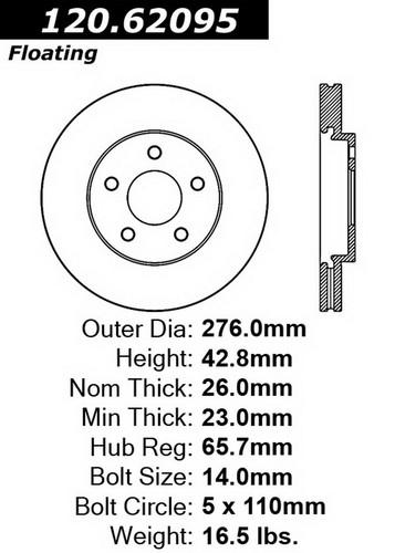 Centric-power slot 127.62095l stoptech sport rotors 06-11 hhr