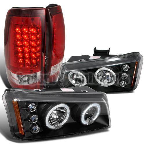 2003-2006 chevy silverado black halo projector headlights+red led tail lamp