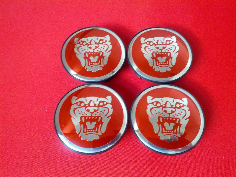 4pcs jaguar wheel badge set center cap - wheel motif - 1988-2012 - red/silver