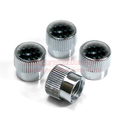 Carbon fiber chrome abs 4 tire stem valve caps, 100% real carbon + free gift