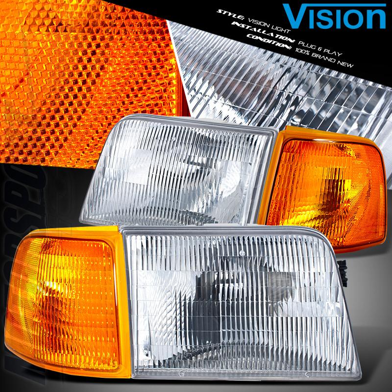 Ford ranger xlt stx chrome head lights corner lamps w amber reflector 4pcs 93-97