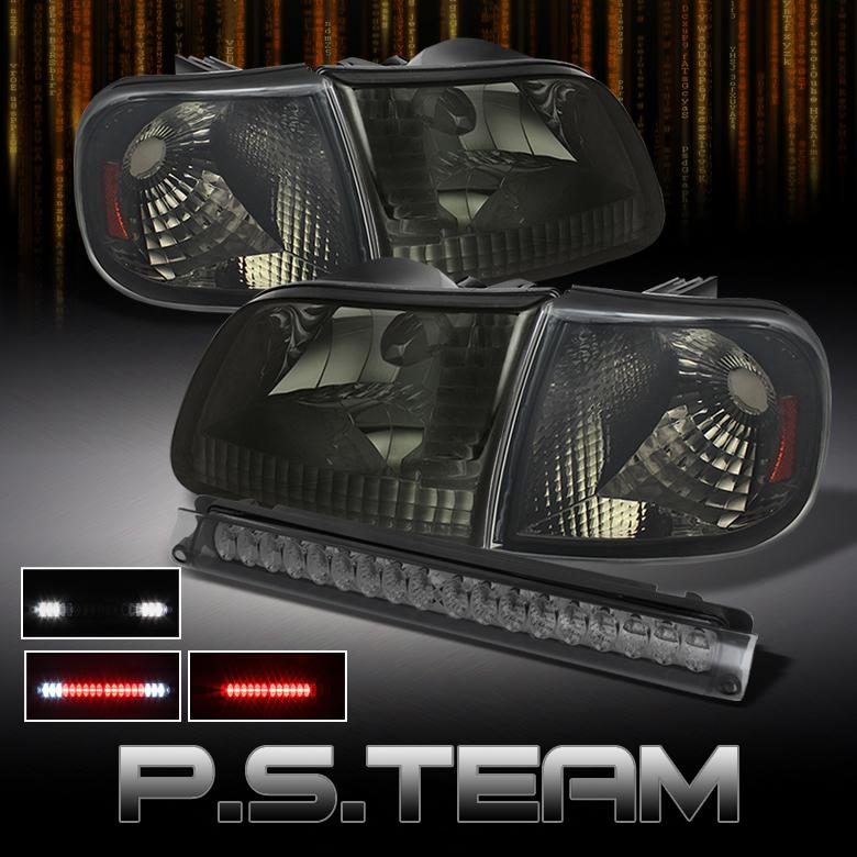 Smoked 97-03 ford f150 euro headlights +corner signal lights+led 3rd brake lamp