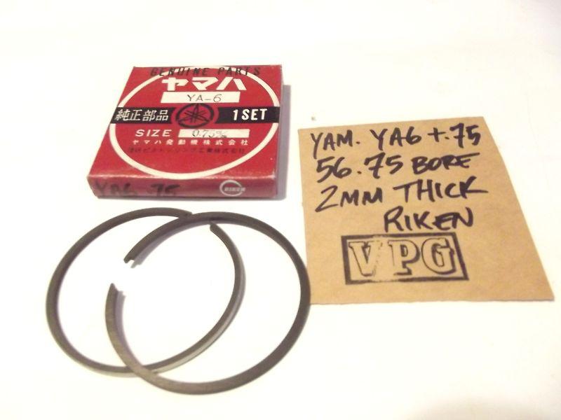 Yamaha ya5 ya6 125cc piston ring  +.75mm os 56.75mm 2mm thick nos riken