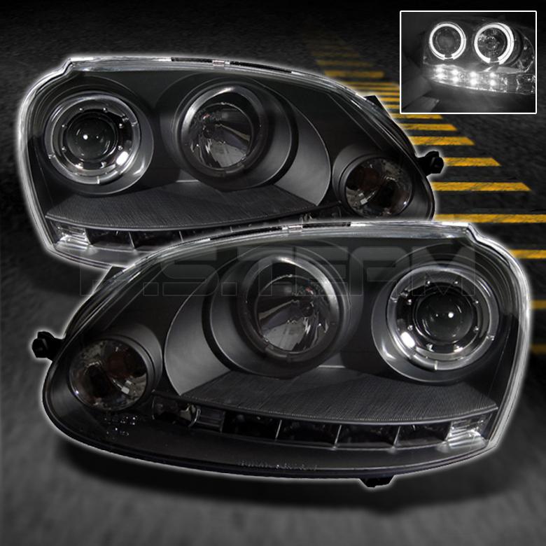 06-09 golf gti r32 jetta rabbit jdm black dual halo projector drl led headlights