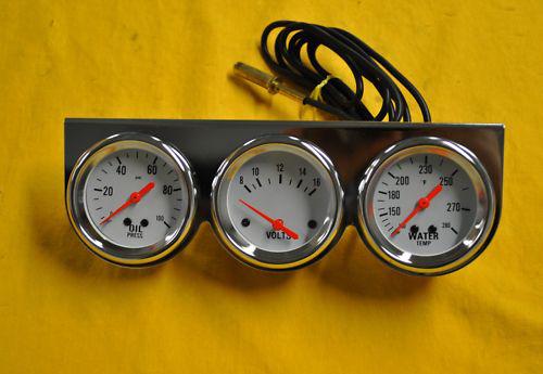 Pro series oil water volt gauge kit  2.5 triple gauge gauges white face