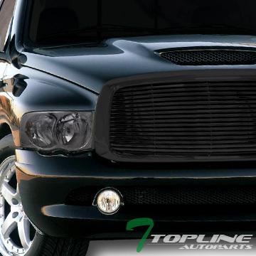 Smoke head lights w/horizontal front hood bumper grill grille blk 2002-2005 ram