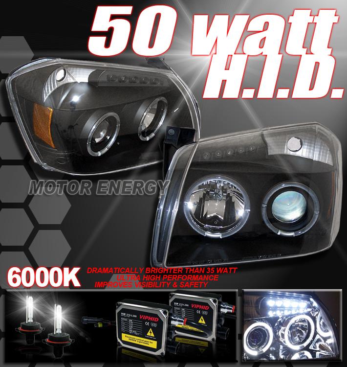 2005 2006 2007 dodge magnum twin halo led projector black headlight lamp+50w hid