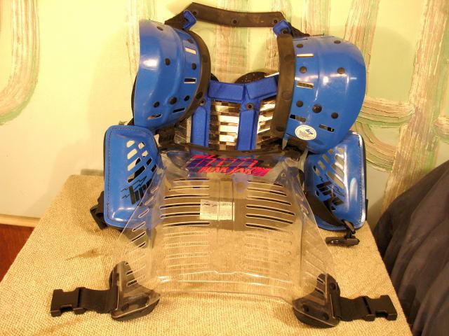 Hrp flax jax chest protector mc mx atv adult x large black blue used # 30