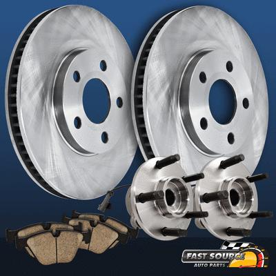 Front - 2 blank brake rotors 1 set of ceramic pads and hub bearing pair f241501