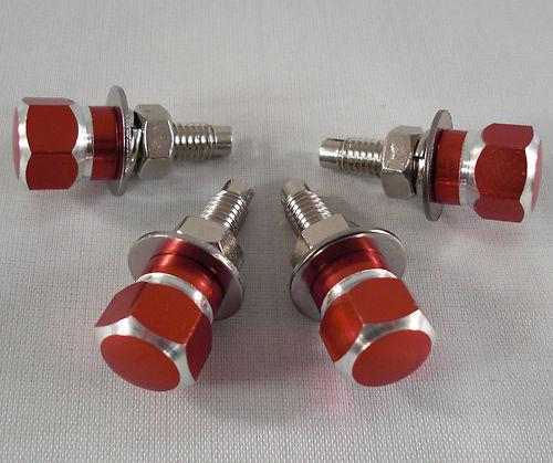 4 billet red & silver hex license plate frame bolts - motorcycle tag fastener