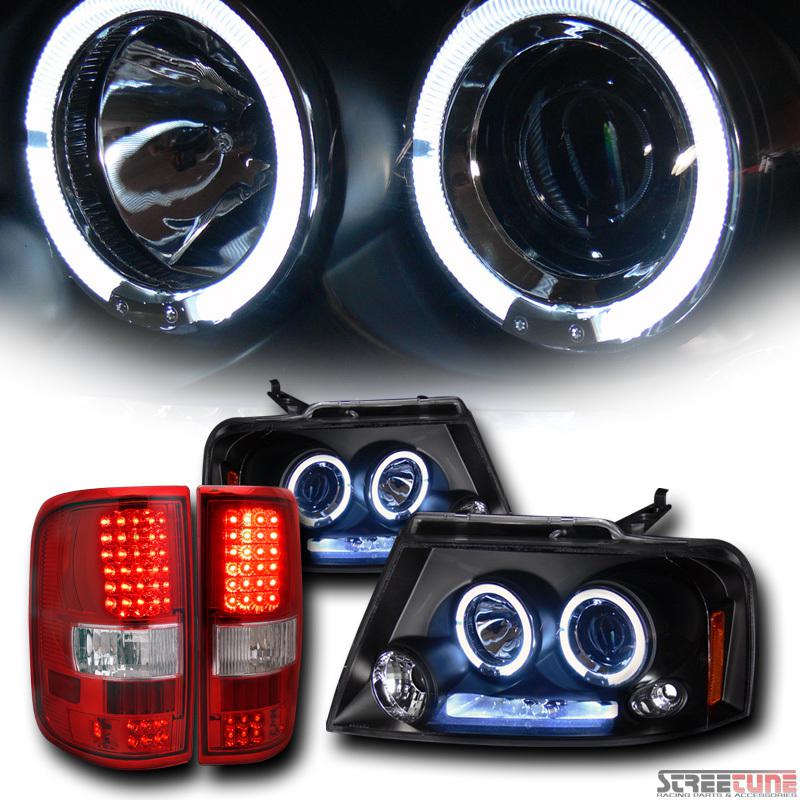 Black halo projector headlights parking+led taillights red 04-08 f150 styleside