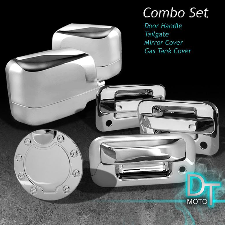 04-08 ford f150 2dr chrome door handle+tailgate+gas tank+side mirror covers trim