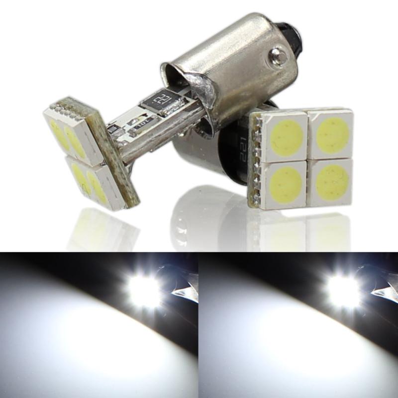 2x ba9s 4-smd 5050 led super white canbus error free interior car h6w light bulb