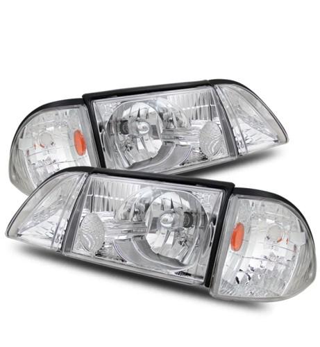 87-93 ford mustang chrome crystal headlights/corner/parking lights+reflectors