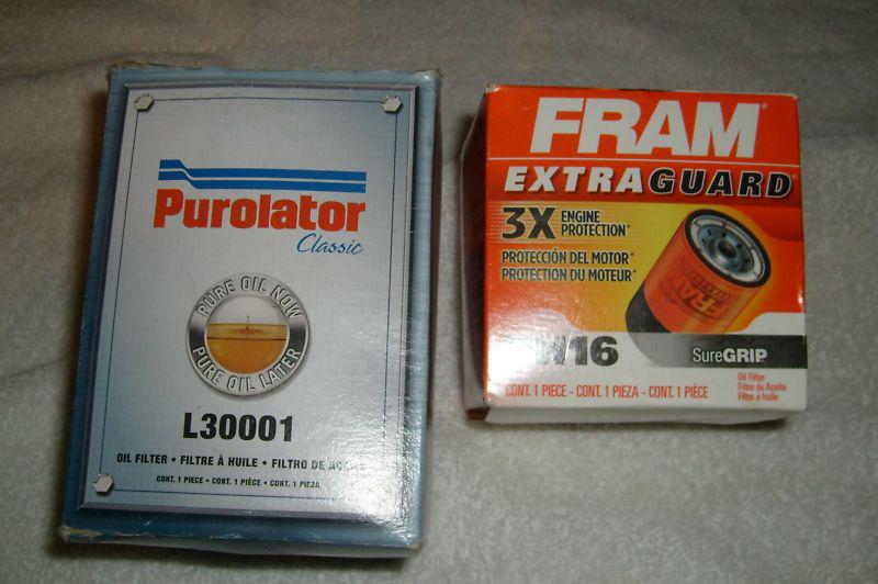 Lot of 2 oil filters purolator classic l30001 & fram ph16