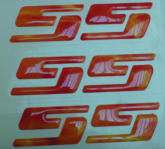 3 chevy truck ss real flame gel emblems, self adhesive intimidator silverado 454