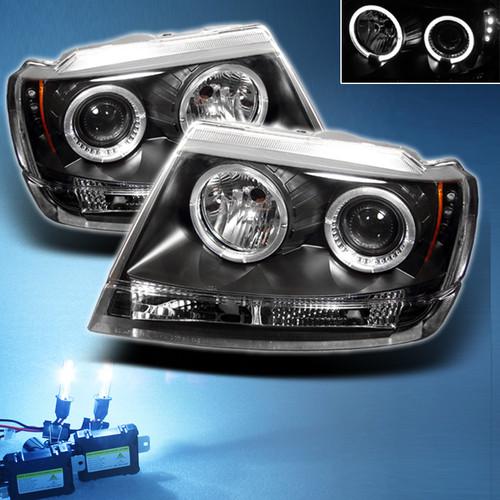 8000k slim xenon hid+black 99-04 jeep grand cherokee halo projector headlights