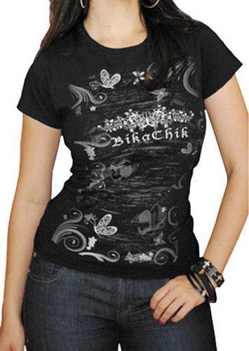 Bikachik womens butterfly crew neck t-shirt black l/large