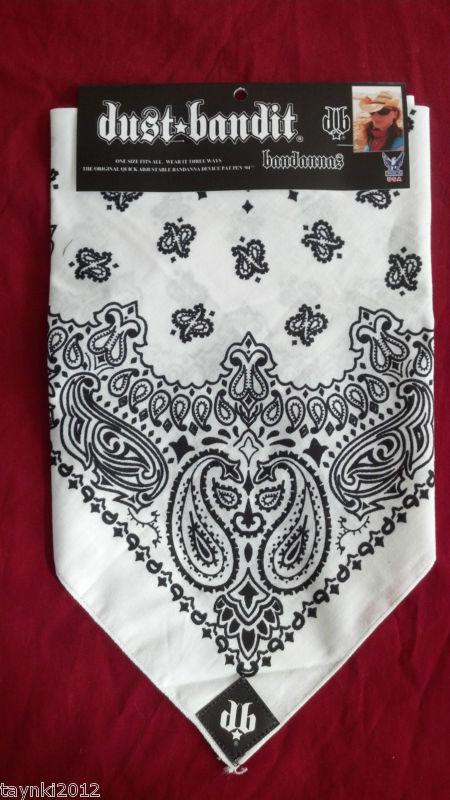 White paisley dust bandit bandana 3in1 face mask adjustable wrap cotton