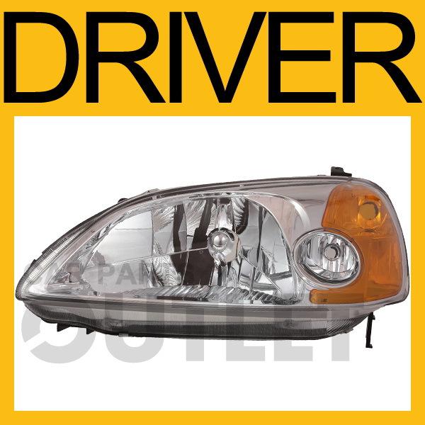 01-03 honda civic head light lamp assembly l/h 2dr coupe lx ex dx left new