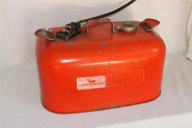 Vintage johnson 6 gal steel gas tank outboard motor fuel can w/ gauge & fitting