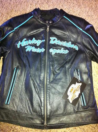 Womens harley davidson bluetrain black leather jacket small new w/ tags