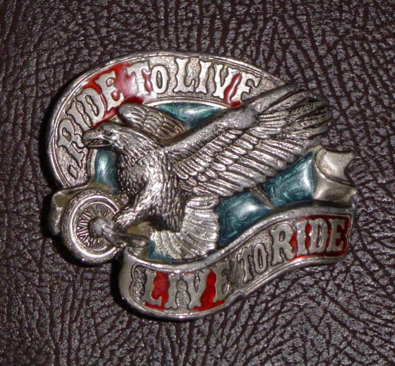 1982 "ride to live live to ride" motorcycle eagle biker belt buckle vintage