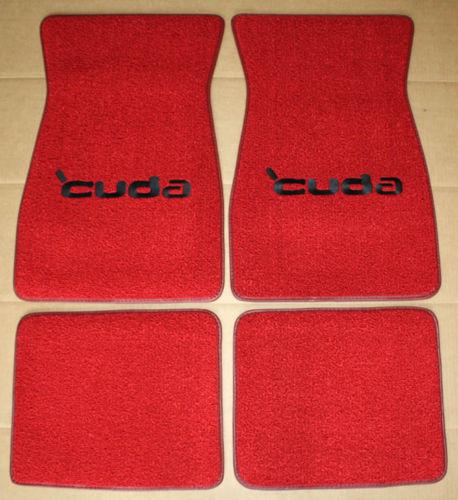 New! plymouth cuda barracuda logo floor mats red set 4