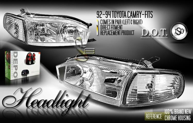 Depo pair euro style chrome headlights w/ corner lights 92-94 93 toyota camry