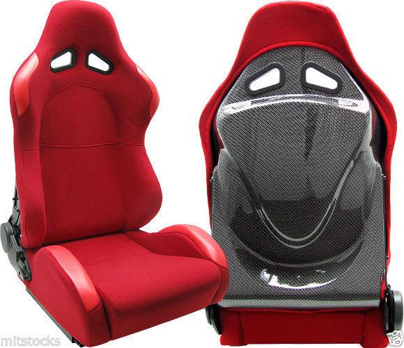 2 red & carbon look back racing seats reclinable + sliders volkswagen new **