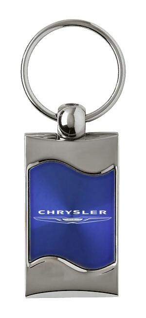 Chrysler blue rectangular wave metal key chain ring tag key fob logo lanyard