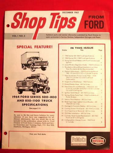 Shop tips 1964 ford series 500-800 and 850 -1100 truck spec december 1963 manual