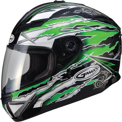 G-max gm78 full face graphics motorcycle helmet firestarter black/green small